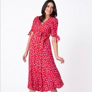 Seraphine Red Midi Wrap Maternity Dress